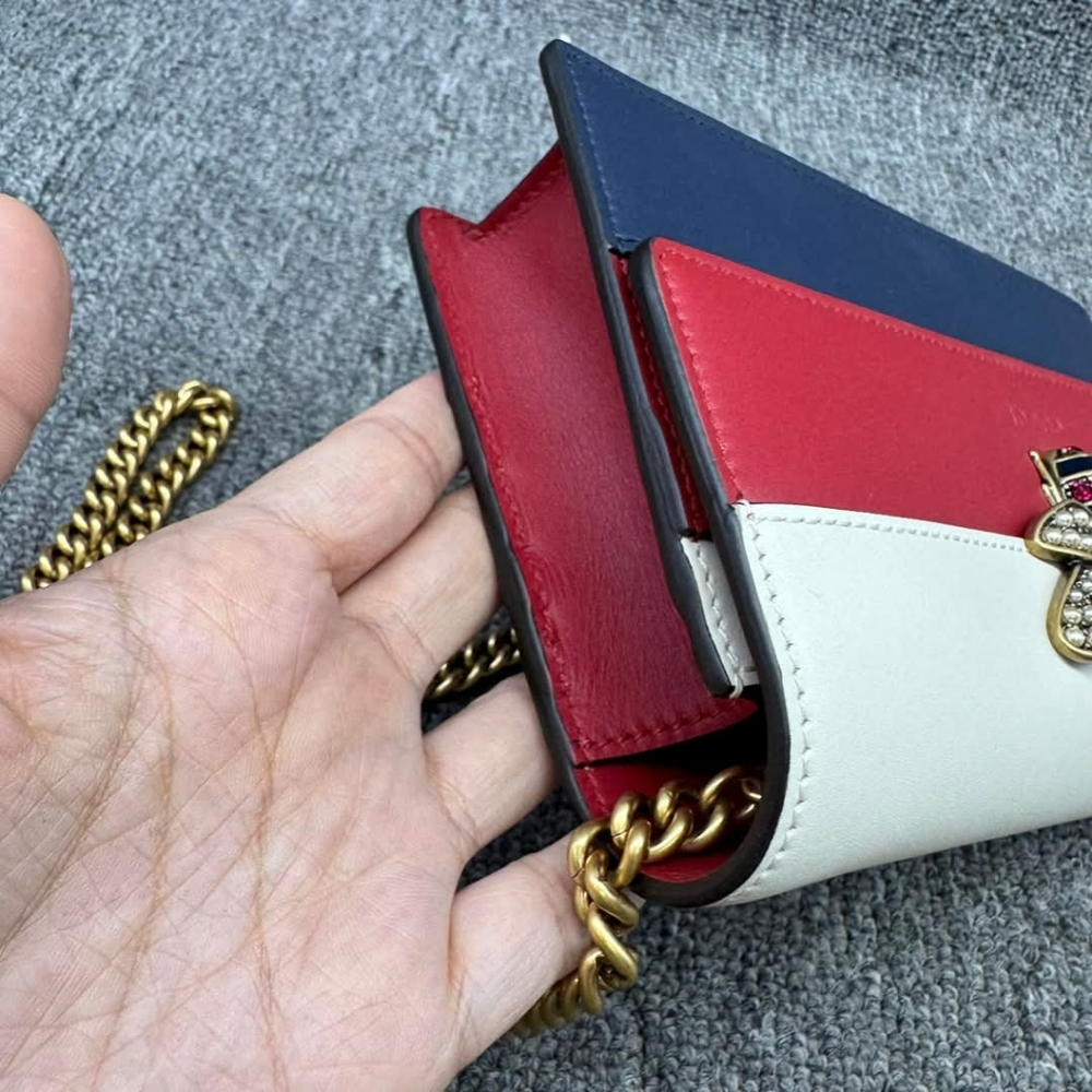Authentic GUCCI Queen Margaret Red&White&Navy Leather Shoulder Bag 585-120524 - Picture 10 of 15